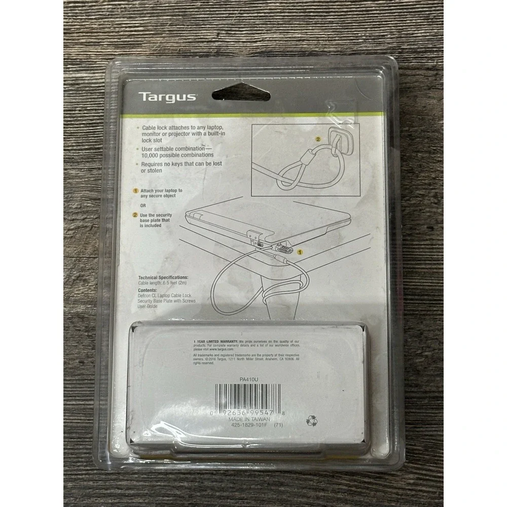 TARGUS DEFCON LAPTOP COMBINATION CABLE LOCK 6.5 FT